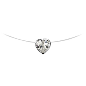 Collier en argent rhodi fil en nylon avec pendentif oxyde blanc en forme de coeur - longueur 41cm - Vue 1