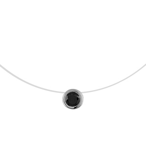 Collier en argent rhodi fil en nylon avec pendentif oxyde rond noir de 7mm serti clos - Vue 1
