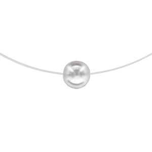 Collier en argent rhodi fil en nylon avec pendentif perle blanche de synthse 8mm longueur 42cm - Vue 1