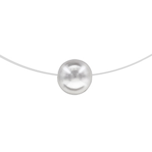 Collier en argent rhodi fil en nylon avec pendentif perle blanche synthtique de 10mm longueur 42cm - Vue 1