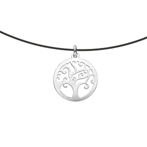 Collier en argent rhodi fil nylon noir avec pendentif arbre de vie moyen modle 39cm - Vue 1