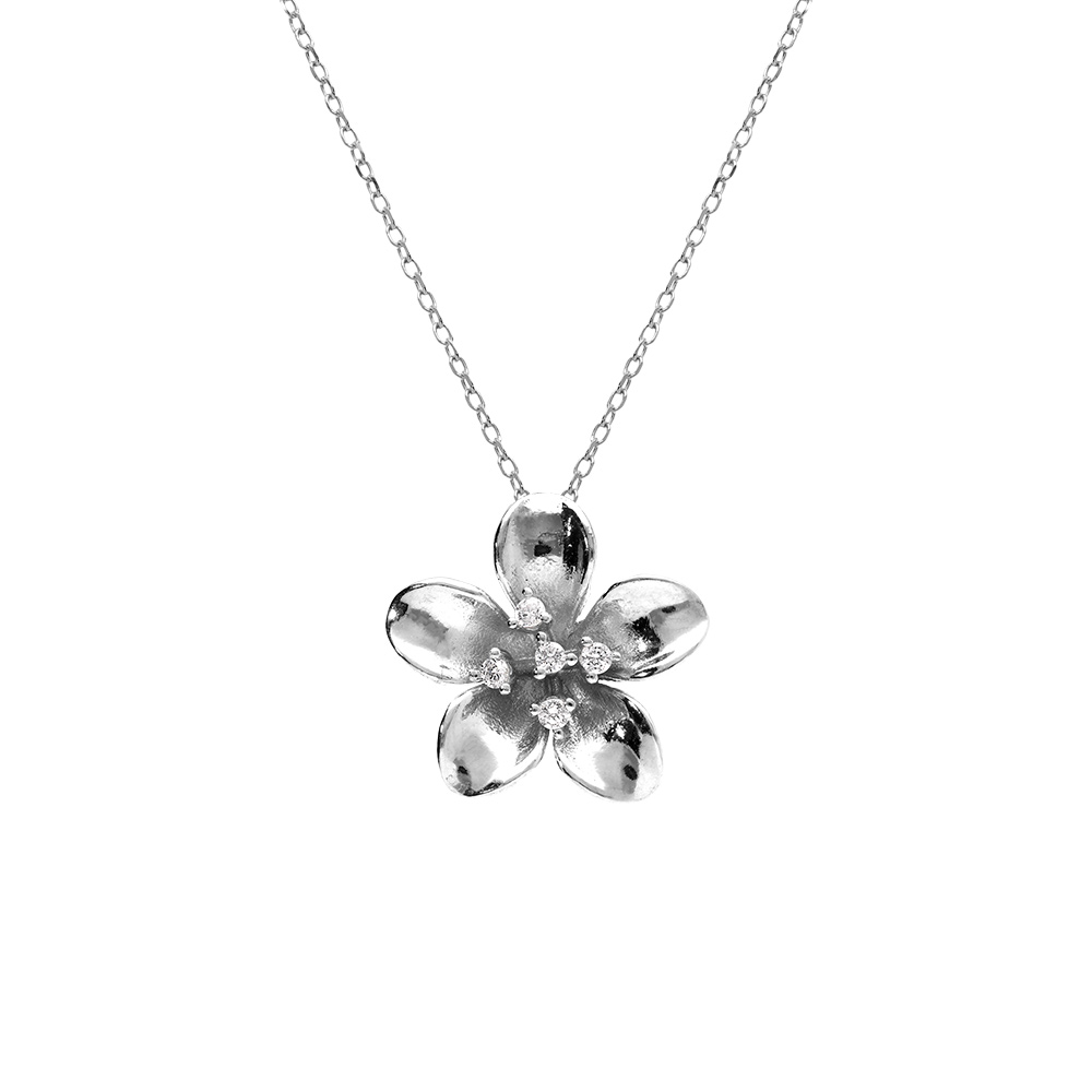 Collier en argent rhodi� fleur et oxydes blancs sertis 40+5cm - Vue 1