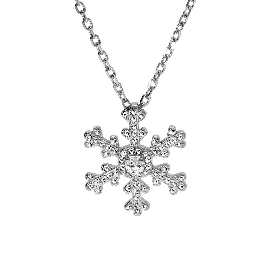 Collier en argent rhodi� flocon de neige 42+3cm - Vue 1