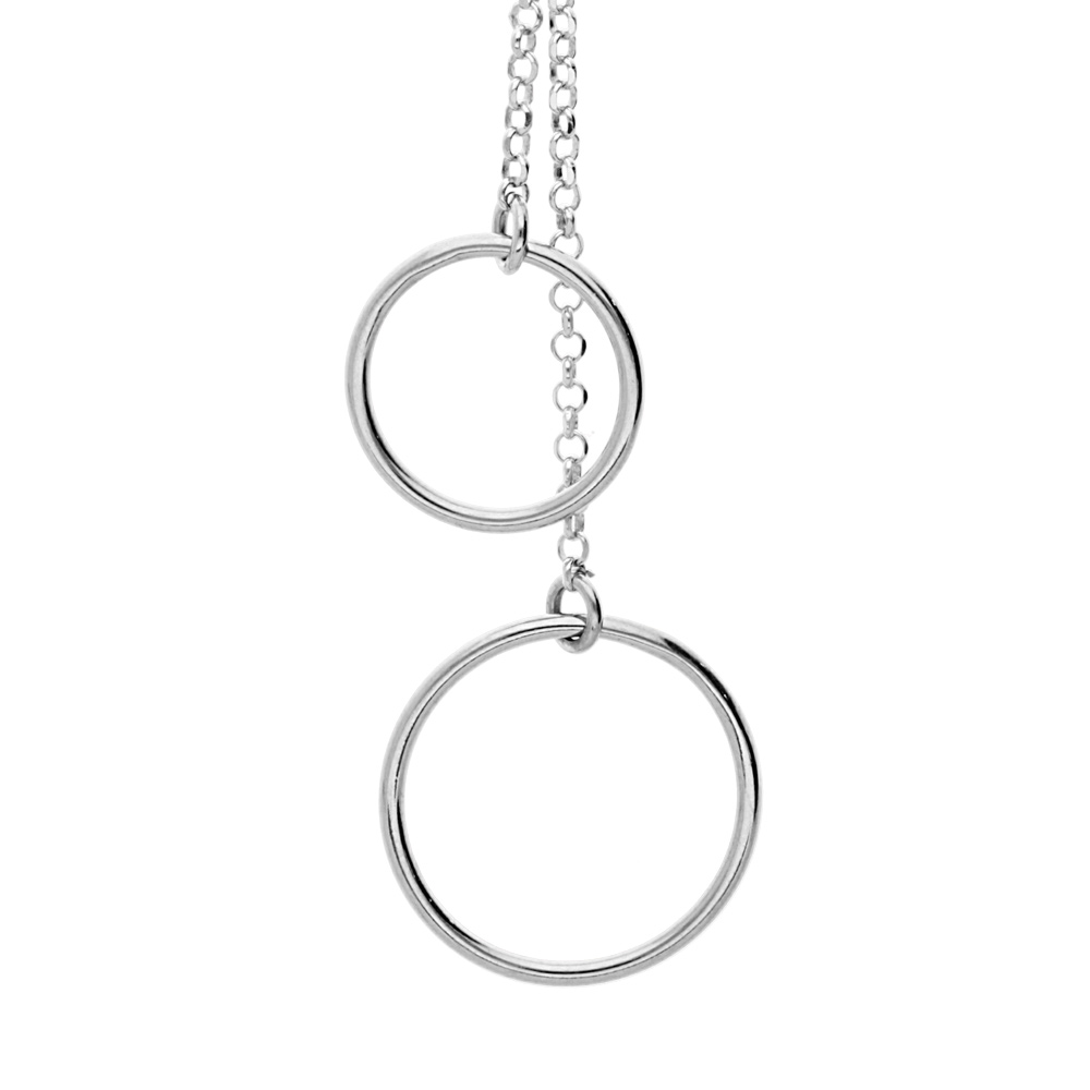 Collier en argent rhodi� forme Y avec 2 anneaux 42,5cm - Vue 1