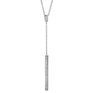 Collier en argent rhodi forme Y avec bton orn d\'oxydes blancs sertis au bout - longueur 40cm + 4cm de rallonge - Vue 1