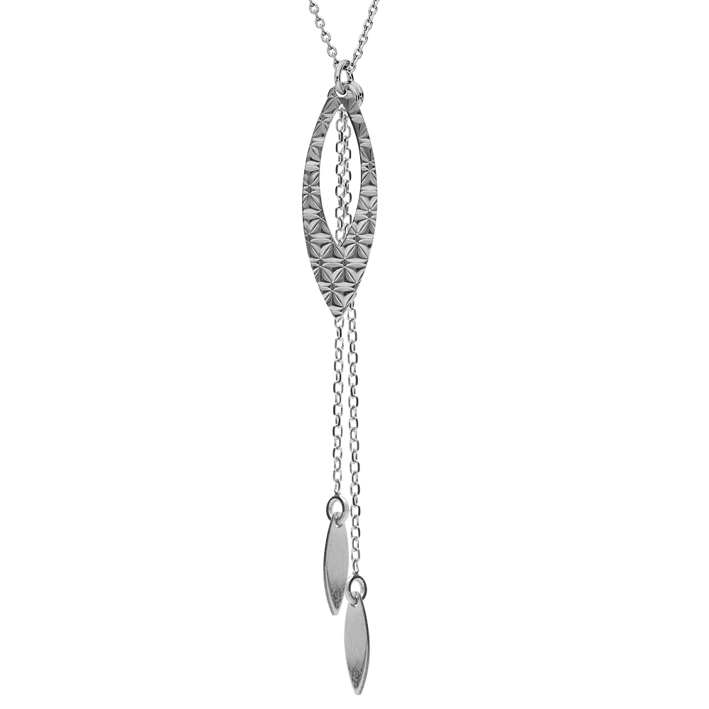 Collier en argent rhodi� forme Y cha�ne avec pampilles plumes et cha�nettes 40+5cm - Vue 1