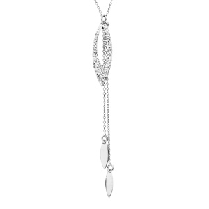 Collier en argent rhodi forme Y chane avec pampilles plumes et chanettes 40+5cm - Vue 1