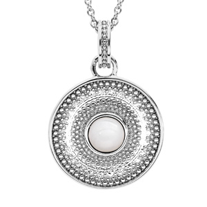 Collier en argent rhodi forme chane avec pendentif rond et Nacre vritable 40+4cm - Vue 1