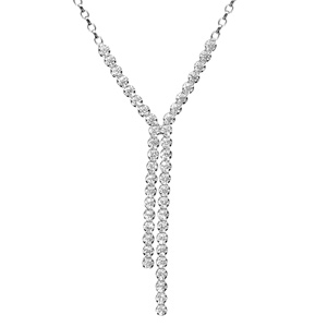 Collier en argent rhodi forme Y chane avec suite d\'oxydes blancs sertis clos aux extrmits - longueur 46cm - Vue 1