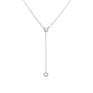 Collier en argent rhodié forme cravate avec coeurs oxydes blancs - 38+5cm - Vue 1