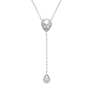 Collier en argent rhodié forme cravate avec gouttes d\'oxyde blancs et contour d\'oxydes blancs - 39+5cm - Vue 1