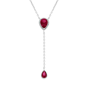 Collier en argent rhodié forme cravate avec gouttes d\'oxyde rouge et contour d\'oxydes blancs - 39+5cm - Vue 1