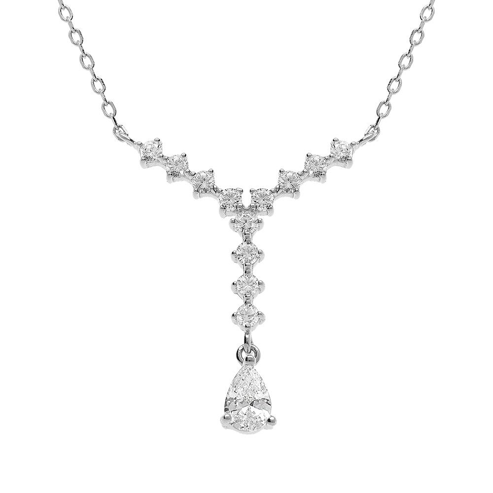 Collier en argent rhodi forme cravate avec oxydes blancs sertis - 42+3cm - Vue 1