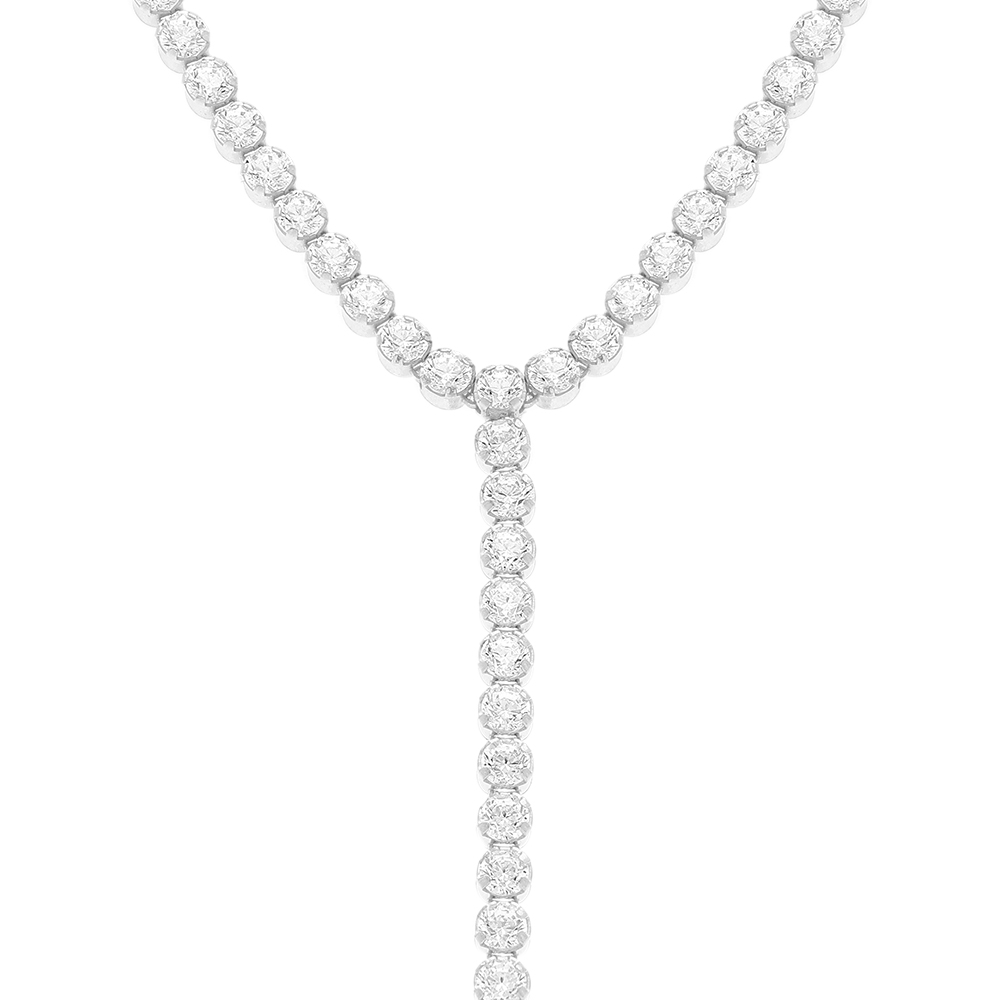 Collier en argent rhodi� forme cravate avec oxydes blancs sertis tennis 3mm - 38+5cm - Vue 1