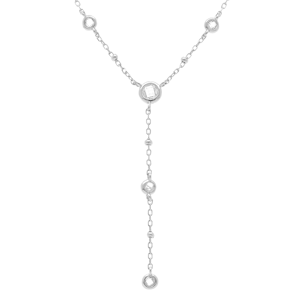 Collier en argent rhodi� forme cravate oxydes blancs - 38+5cm - Vue 1