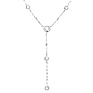 Collier en argent rhodi forme cravate oxydes blancs - 38+5cm - Vue 1