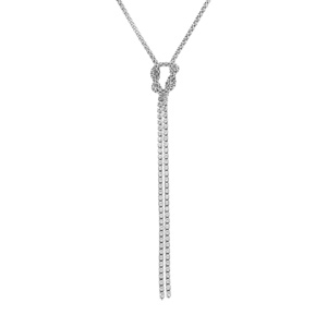 Collier en argent rhodi forme cravate oxydes blancs sertis tennis avec noeud  - 38+5cm