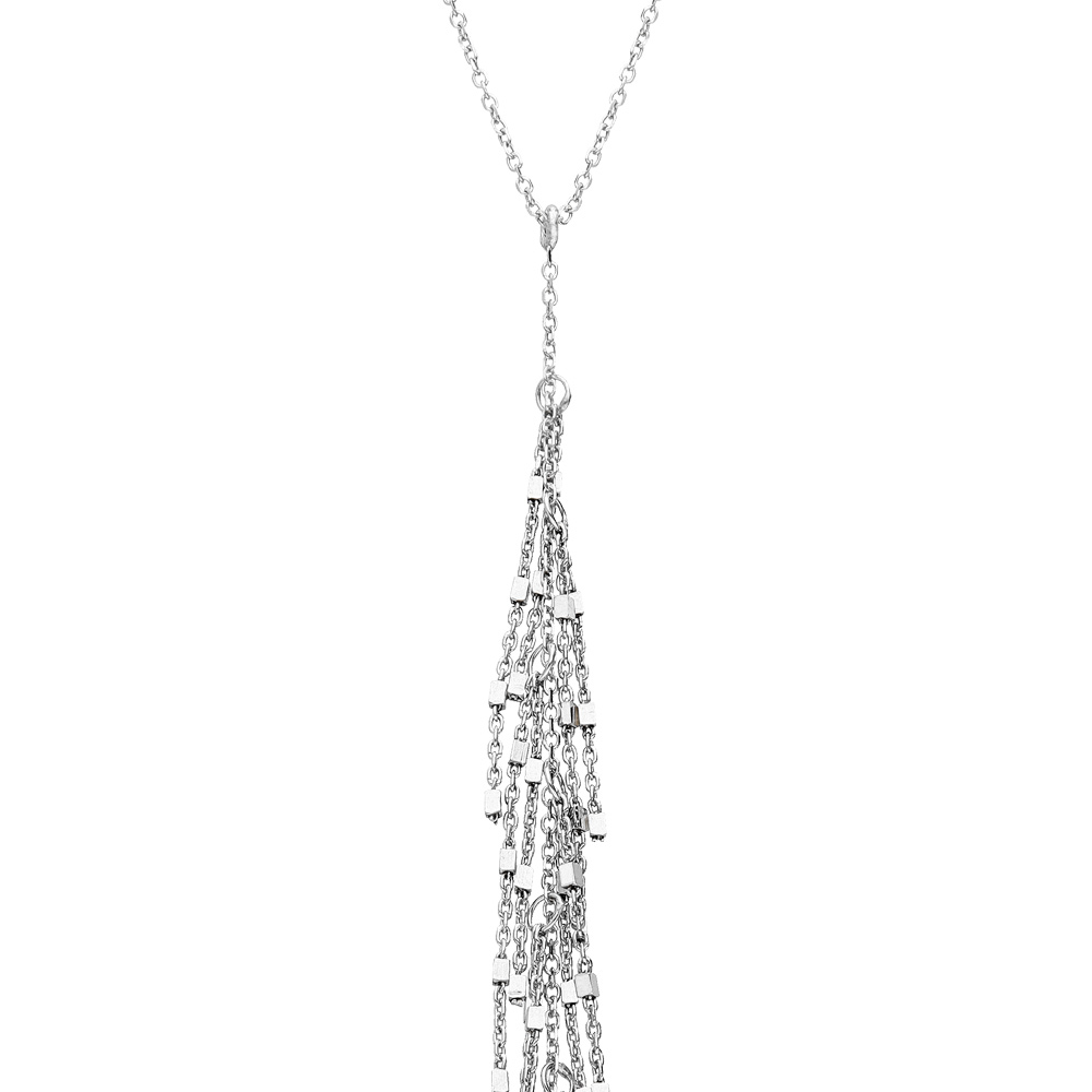 Collier en argent rhodi� forme Y pendentif multi fils 42+3cm - Vue 1