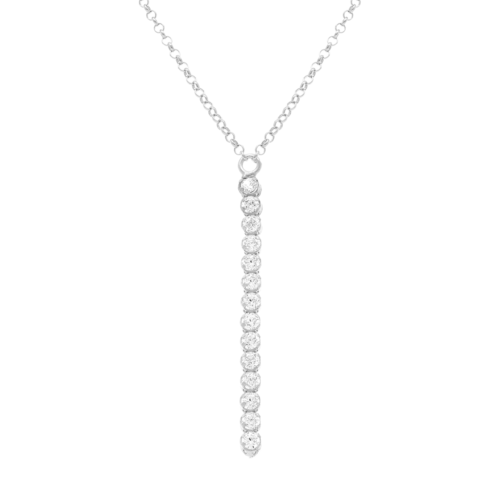 Collier en argent rhodi� forme Y riviere d\'oxydes blancs sertis - 41+5cm - Vue 1