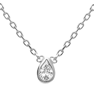 Collier en argent rhodi� goutte d'oxyde blanc serti clos - 38+4cm