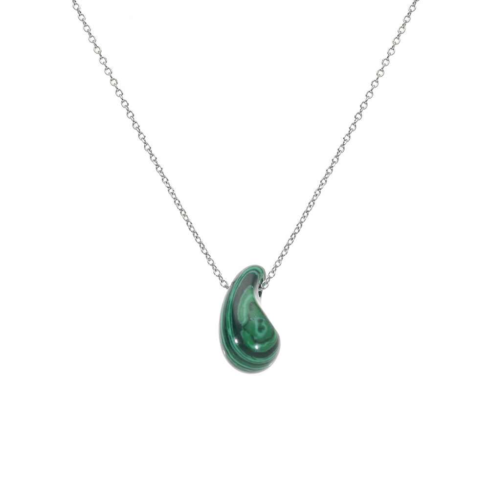 Collier en argent rhodi� goutte en verre malachite imitation 40+5cm - Vue 1