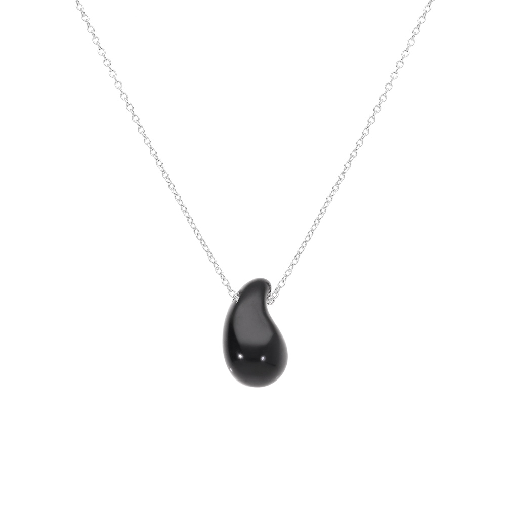 Collier en argent rhodi� goutte en verre noir 40+5cm - Vue 1