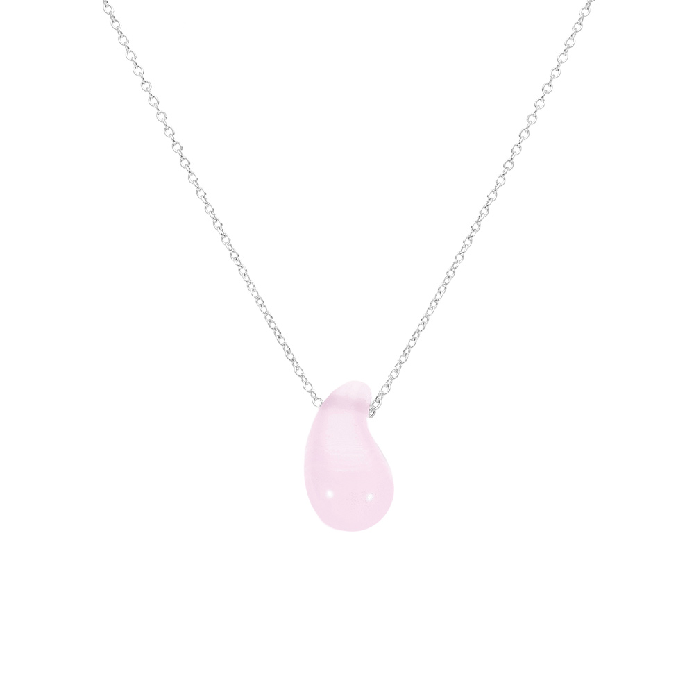 Collier en argent rhodi� goutte en verre rose 40+5cm - Vue 1