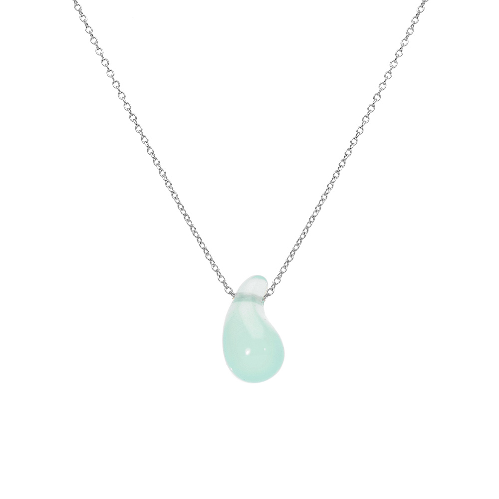 Collier en argent rhodi� goutte en verre vert d\'eau 40+5cm - Vue 1