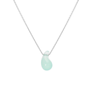 Collier en argent rhodié goutte en verre vert d\'eau 40+5cm - Vue 1