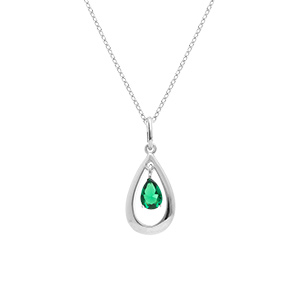 Collier en argent rhodi� goutte ovale 15mm avec oxyde vert - 42+3cm