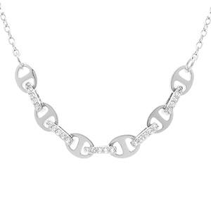 Collier en argent rhodi grain de caf avec oxydes blancs sertis - 40+3cm