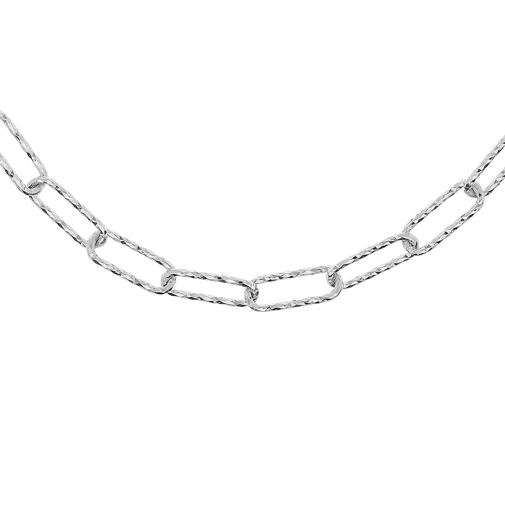 Collier en argent rhodi� grande maille rectangulaire diamant�e 38+5cm - Vue 1