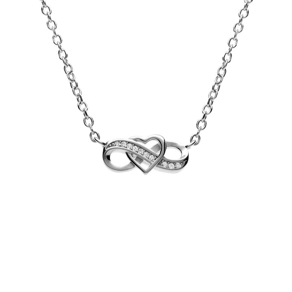 Collier en argent rhodi� infini et coeur avec oxydes blancs sertis 41+3cm - Vue 1