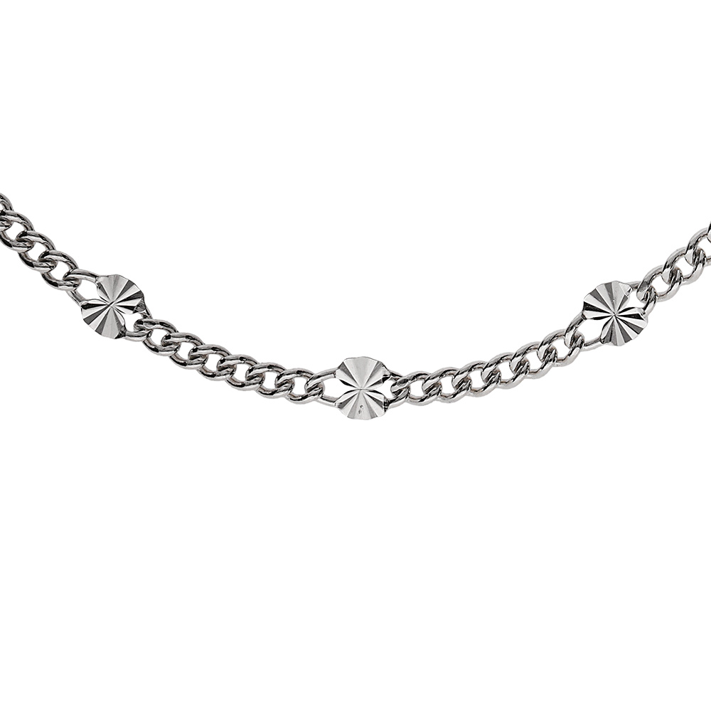 Collier en argent rhodi� maille gourmette pastilles diamant� etoile 42cm - Vue 1