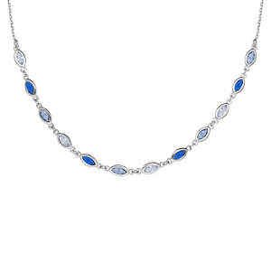 Collier en argent rhodi maillons orns d\'oxydes dgrads de bleu et blancs en forme de navette longueur 38+7cm - Vue 1