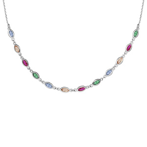 Collier en argent rhodi maillons orns d\'oxydes multi couleurs en forme de navette longueur 38+7cm - Vue 1