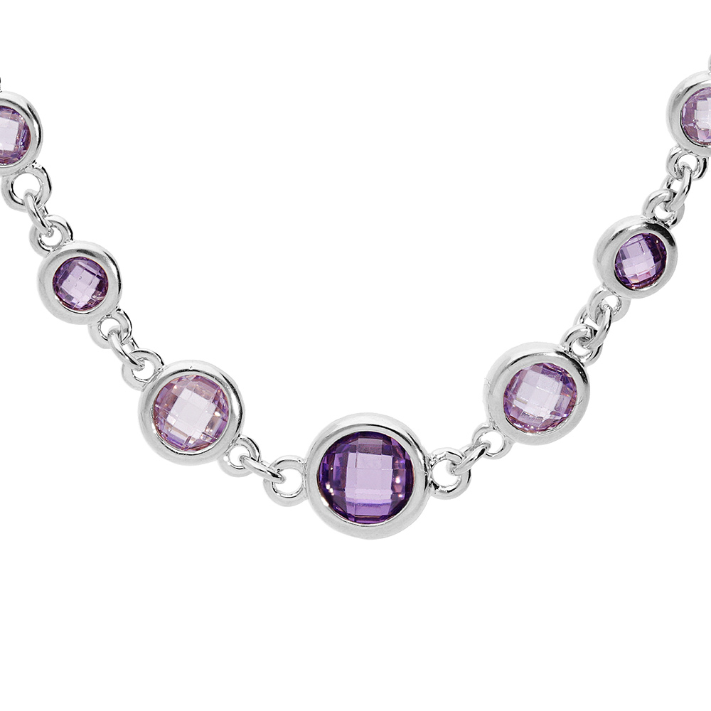 Collier en argent rhodi� massif tuuti frutti avec oxydes ronds violets 40+5cm - Vue 1