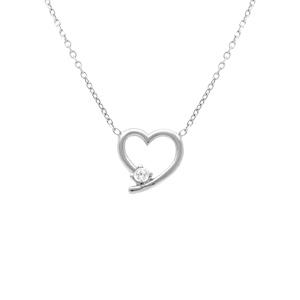 Collier en argent rhodié motif co eur un oxyde blanc serti - 40+5cm - Vue 1