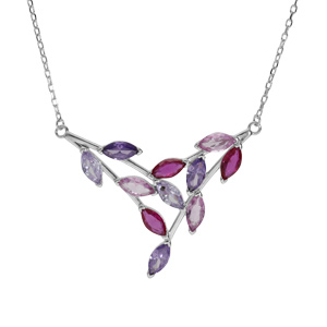 Collier en argent rhodi motif feuillage empierr avec oxydes violets, roses et fuschias longueur 40+5cm - Vue 1