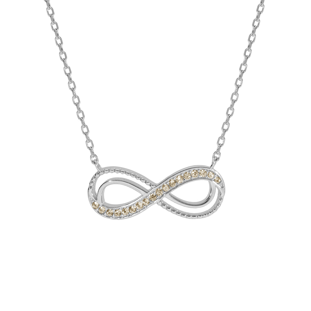 Collier en argent rhodi� motif infini ajour� avec oxydes miel sertis 40+5cm - Vue 1