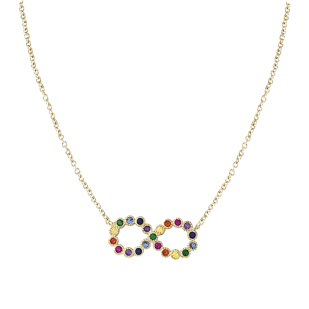 Collier en argent rhodi� motif infini multi couleurs 42+3cm - Vue 1