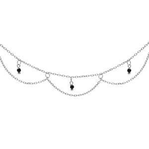 Collier en argent rhodi multirangs avec pampilles perles noires 40+5cm - Vue 1