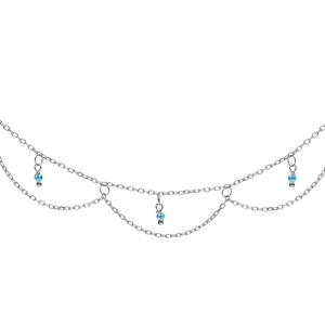Collier en argent rhodi multirangs avec perles couleur turquoise longueur 40+5cm - Vue 1