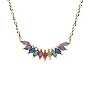 Collier en argent rhodié navettes d\'oxydes multicouleur - 42+3cm - Vue 1