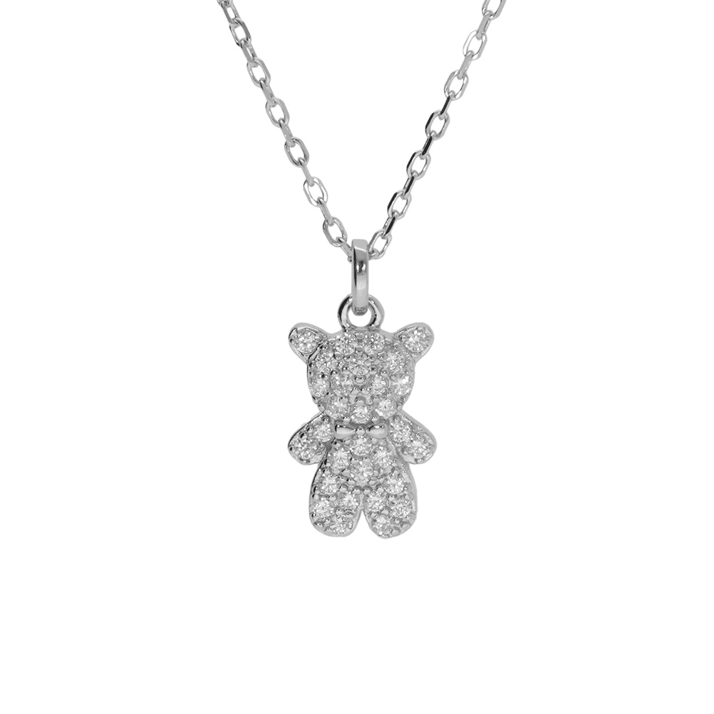 Collier en argent rhodi� ourson oxydes blancs 38+6cm - Vue 1