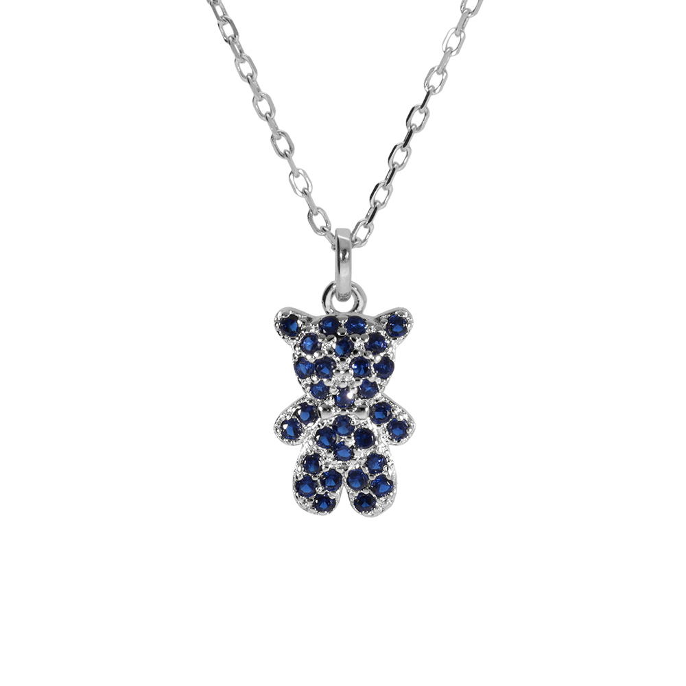 Collier en argent rhodi� ourson oxydes bleu 38+6cm - Vue 1