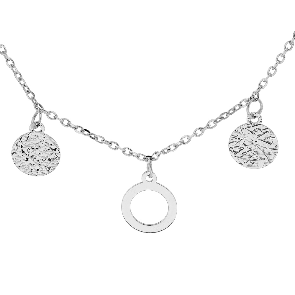 Collier en argent rhodi� pampilles diamant�es et anneau d�coup� 40+4cm - Vue 1