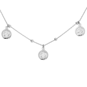 Collier en argent rhodi pampilles pices romaine 40+4cm - Vue 1