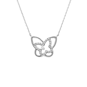 Collier en argent rhodié papillons avec oxydes blancs - 38+5cm Collier en argent rhodié papillons avec oxydes blancs - 38+5cm
