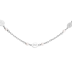 Collier en argent rhodi pastille infini perles blanches en verre de Swarovski 37+5cm - Vue 1